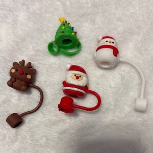 Festive Christmas straw topper Set - Santa, Snowman, Reindeer, and Tree